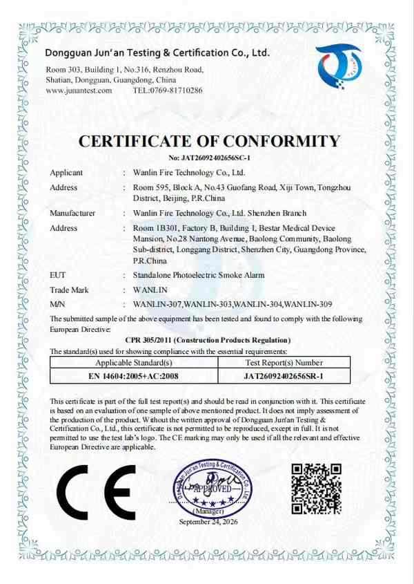 Alarma de humo autónoma WANLIN-307 con certificado CE EN 14604 enviada desde Shenzhen a Madrid